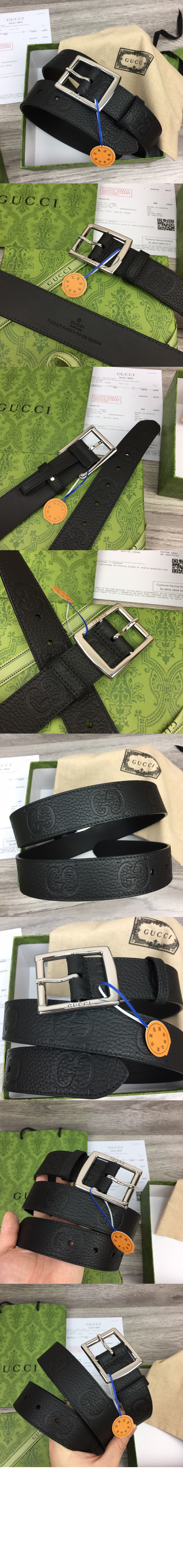 GG 러버 효과 레더 벨트 761567 > 구찌