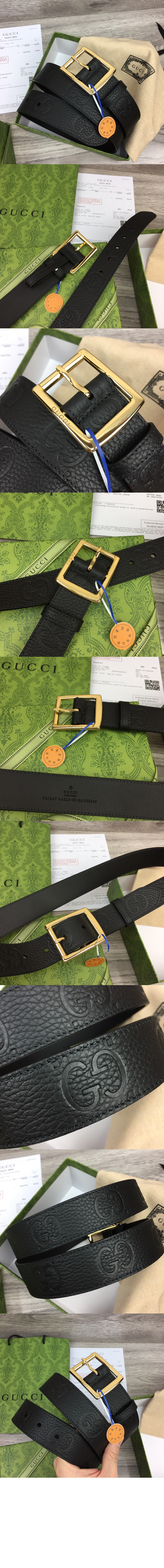 GG 러버 효과 레더 벨트 761567 > 구찌