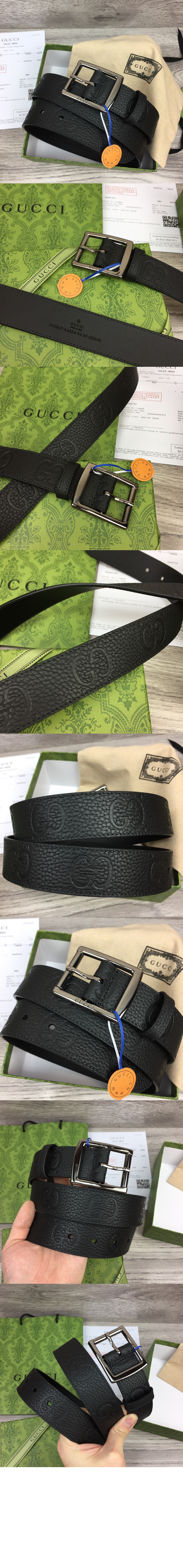 GG 러버 효과 레더 벨트 761567 > 구찌