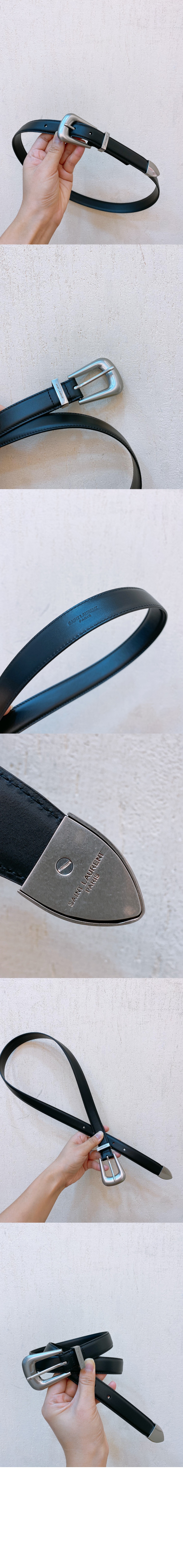 부드러운 가죽 소재의 FOLK 버클 벨트 756414 > 생로랑