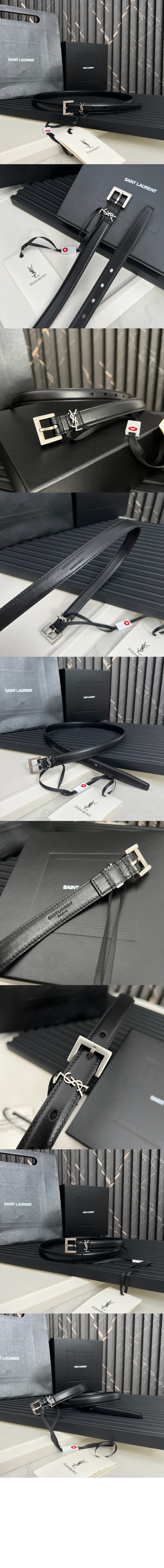 래커 처리된 가죽 소재의  스퀘어 버클 554465 > 생로랑