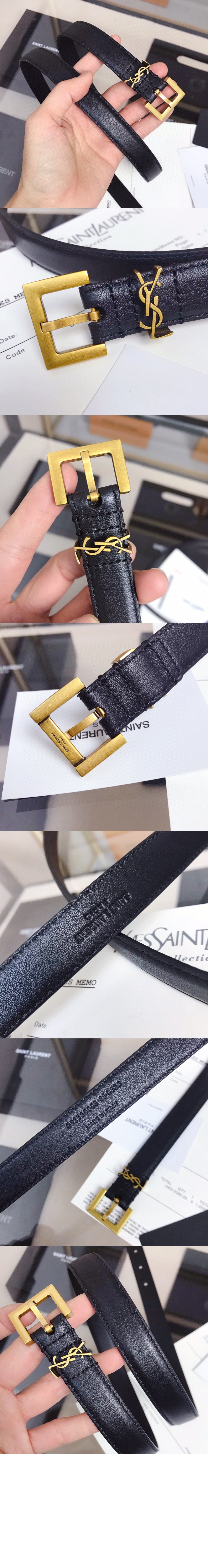 래커 처리된 가죽 소재의  스퀘어 버클 554465 > 생로랑