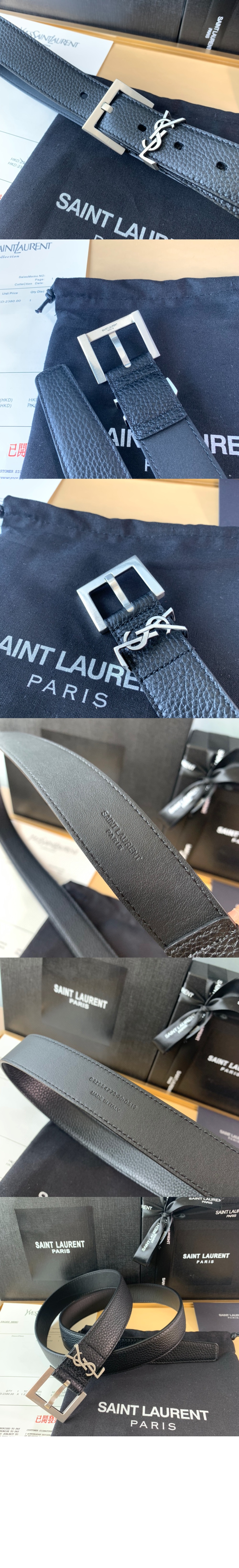 스퀘어 버클을 장식한 그레인 가죽 소재의  벨트 634437 > 생로랑