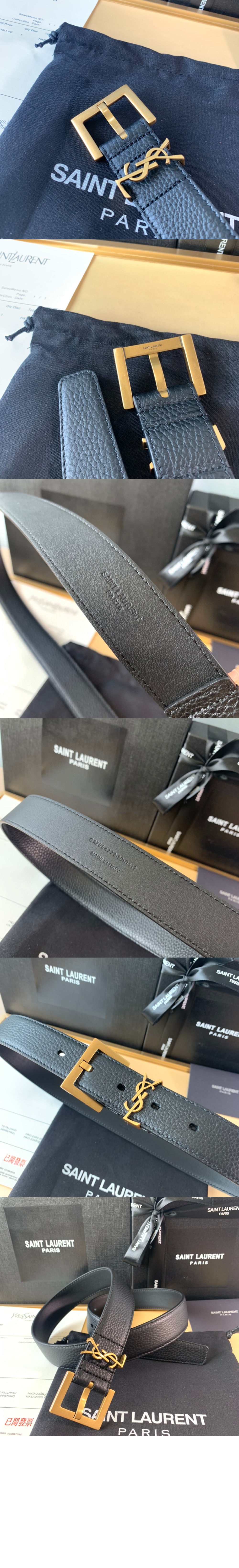 스퀘어 버클을 장식한 그레인 가죽 소재의  벨트 634437 > 생로랑