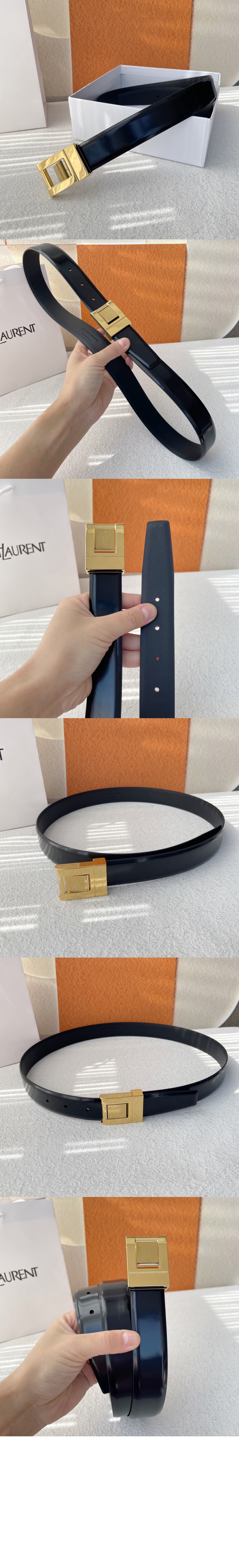 부드러운 가죽 소재의 생 로랑 스퀘어 버클 벨트 733514 > 생로랑