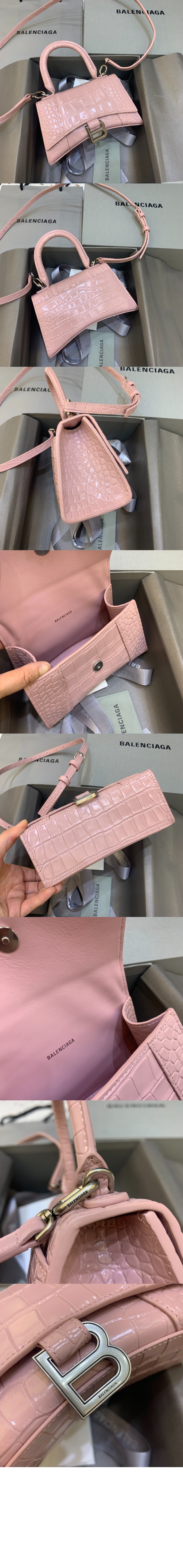 아워글래스 XS 크로커다일 엠보싱 핸드백 핑크 592833 > Hourglass - 아워글래스