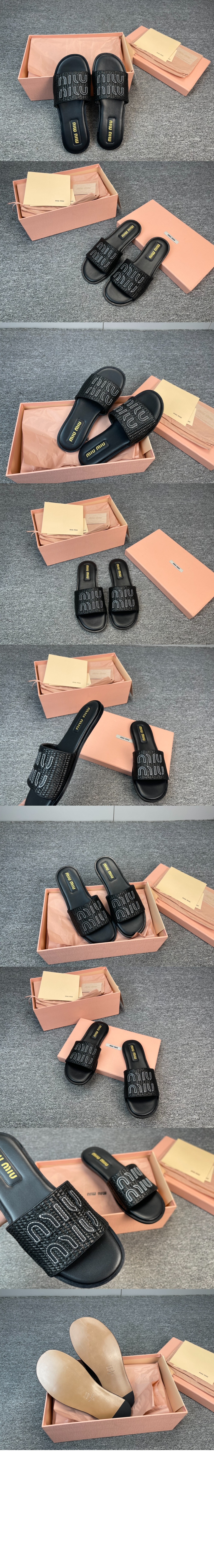 라피아 효과 우븐 패브릭 슬라이드 5XX644 > Sandal Slippers - 샌들 슬리퍼