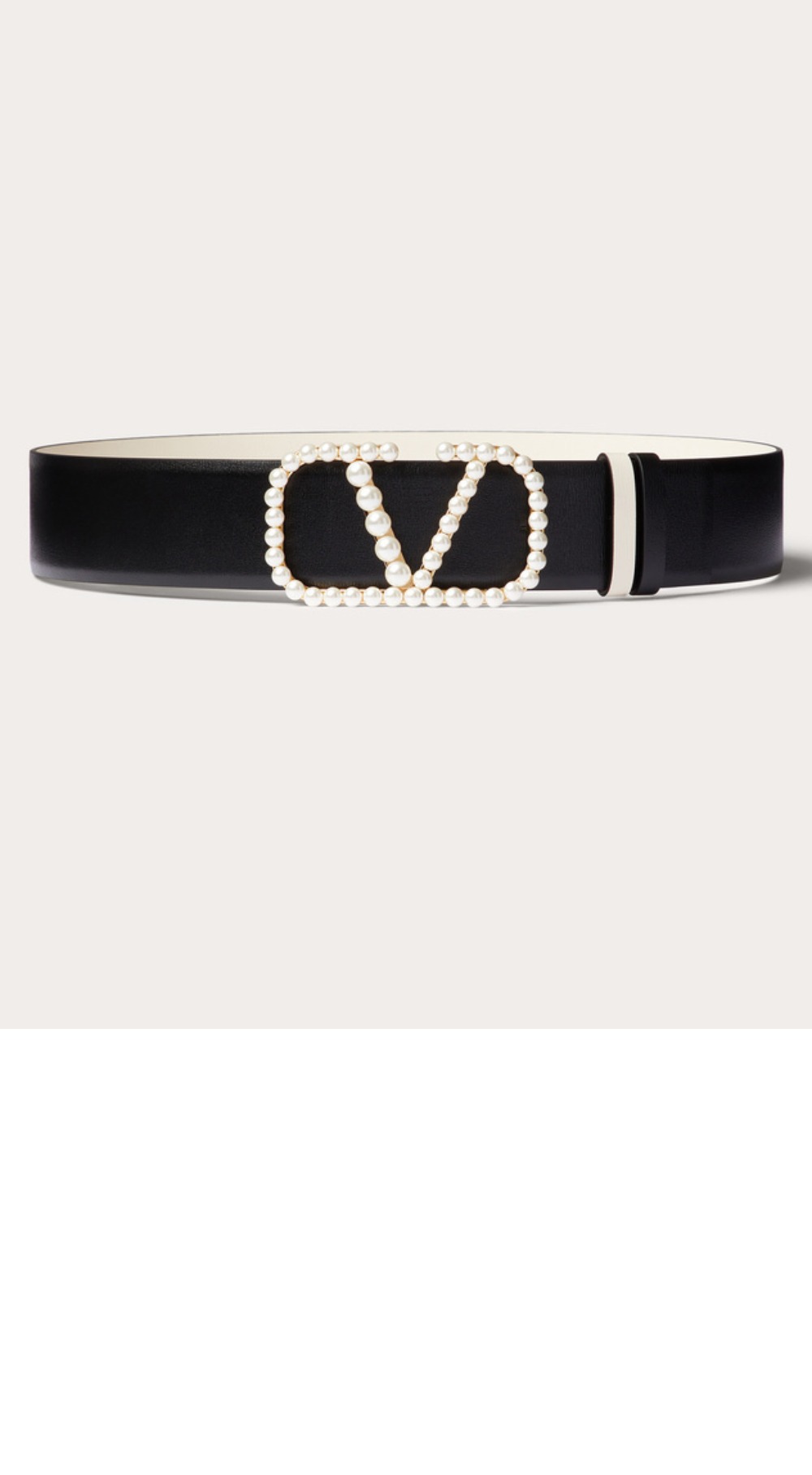 진주 광택이 있는 송아지 가죽 벨트 > 발렌티노