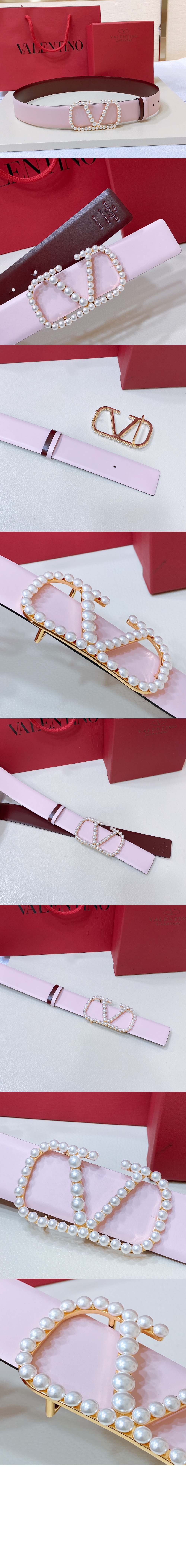 진주 광택이 있는 송아지 가죽 벨트 > 발렌티노