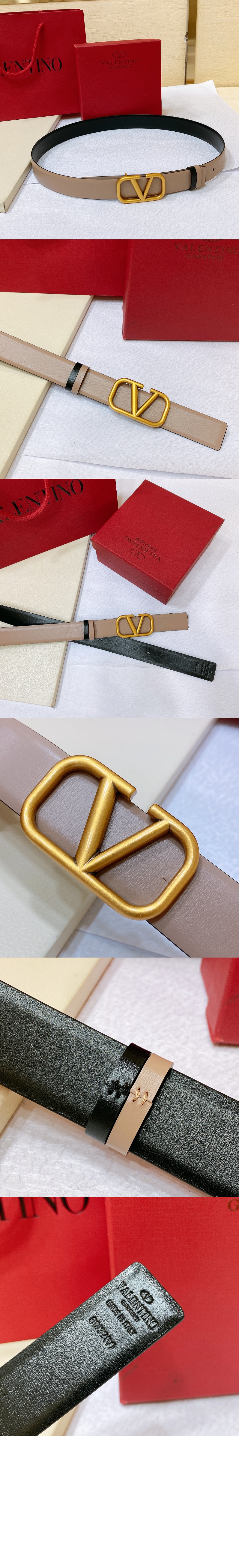 양면 광택 송아지 가죽 벨트 > 발렌티노
