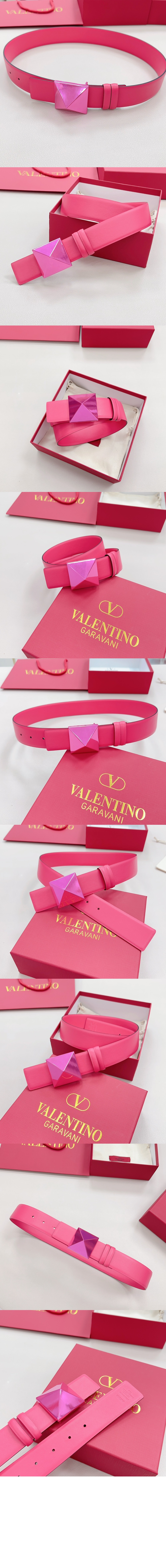 로만 스터드 와이드 가죽 벨트 > 발렌티노