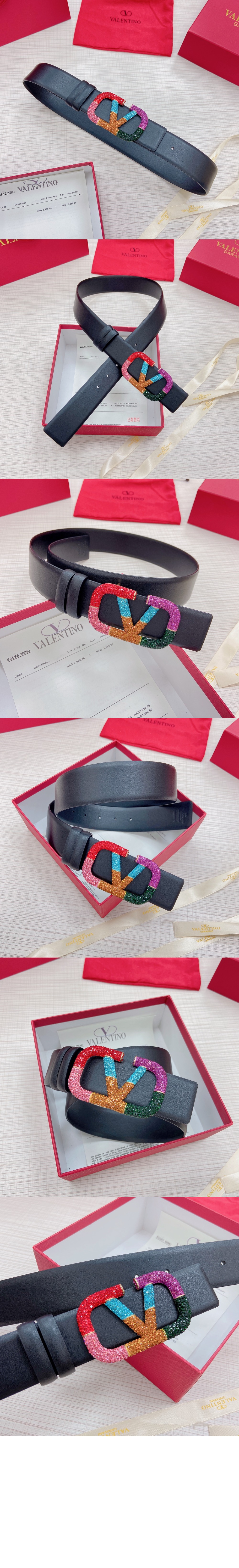 양면 크리스탈 장식 가죽 벨트 > 발렌티노