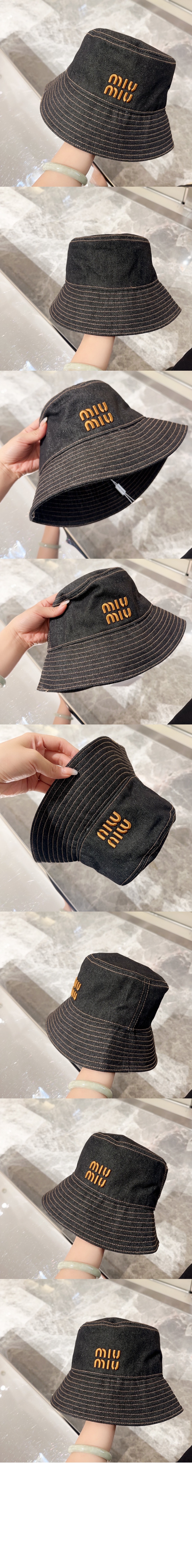 데님 자수 버킷햇 5HC155 > 미우미우