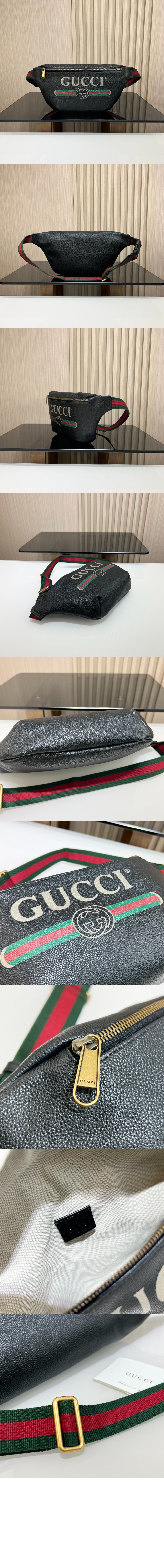 라지 프린트 레더 벨트백‎ 493869 > GG Belt Bag - GG 벨트백