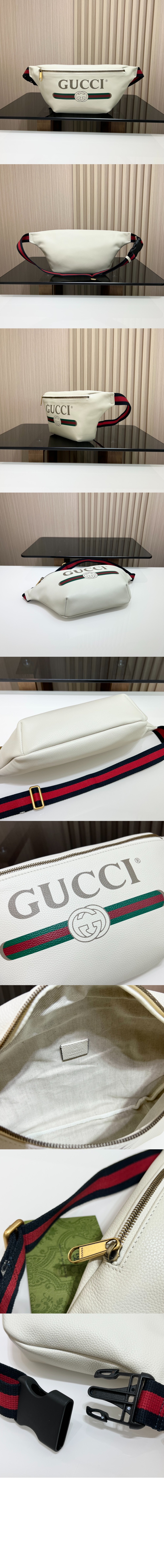 라지 프린트 레더 벨트백‎ 493869 > GG Belt Bag - GG 벨트백