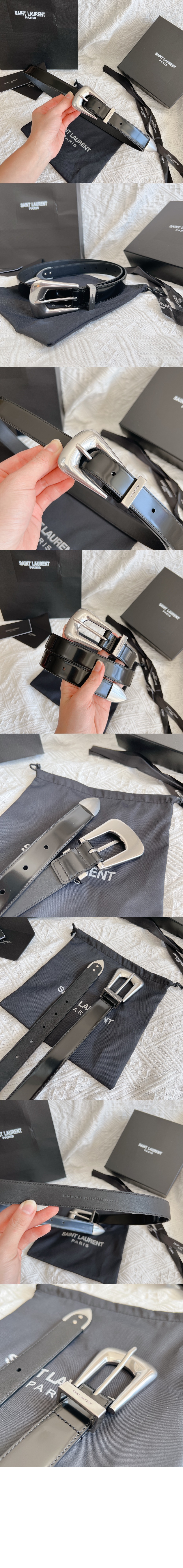 브러쉬드 가죽 소재의 FOLK 버클 벨트 756414 > 생로랑