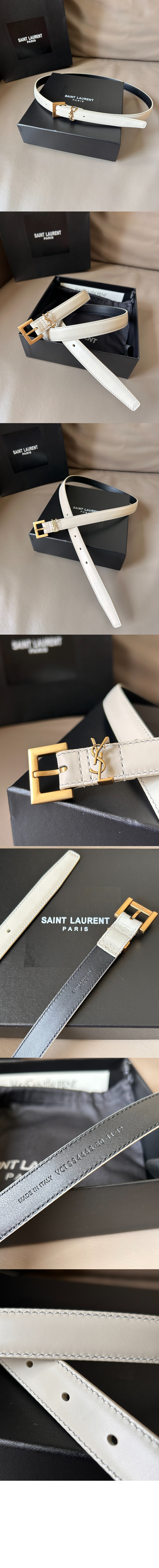 래커 처리된 가죽 소재의 CASSANDRE 스퀘어 버클 장식 얇은 벨트 554465 > 생로랑