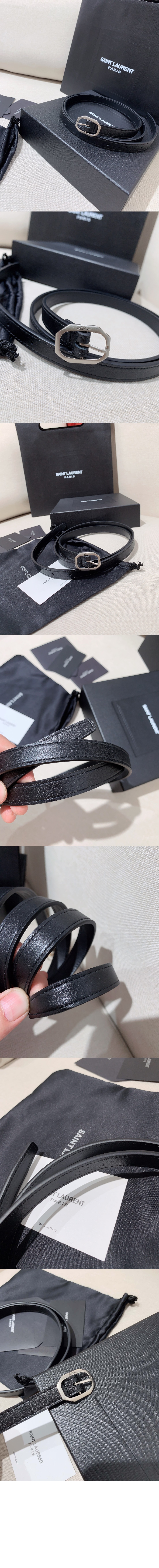 가죽 소재의 프레임 버클 슬림 벨트 732560 > 생로랑