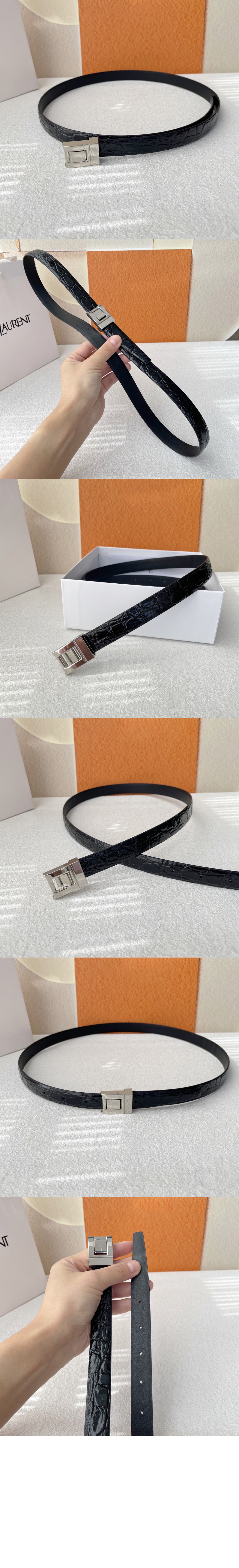 악어 엠보 가죽 버클 협벨트 715871 > 생로랑