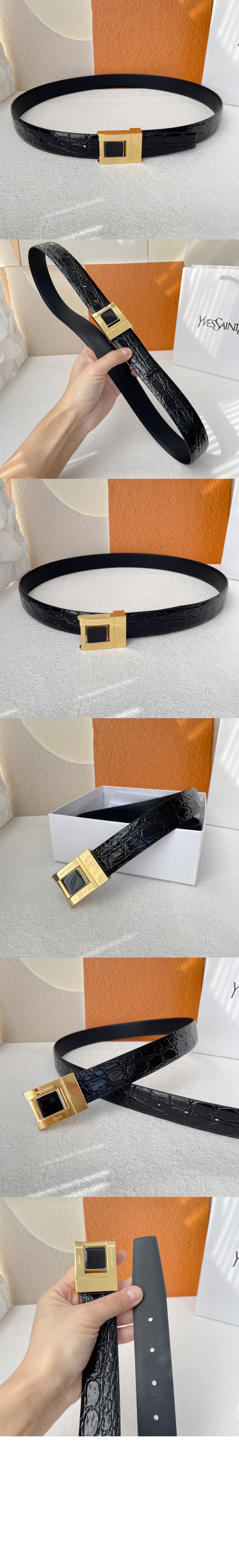 악어 엠보 가죽 버클 협벨트 658518 > 생로랑