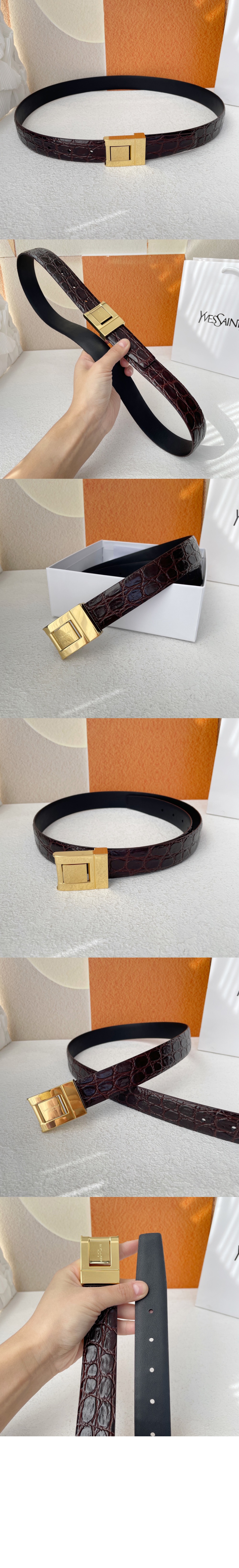 악어 엠보 가죽 버클 협벨트 658518 > 생로랑