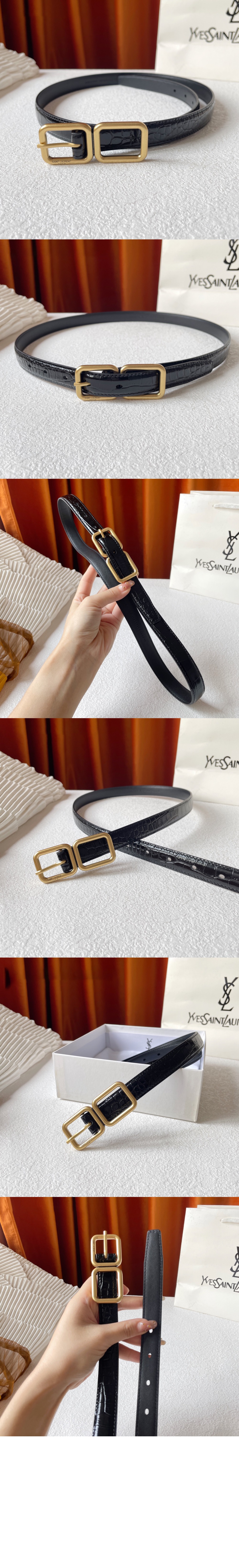 크로커다일 엠보 가죽 더블 버클 협벨트 732557 > 생로랑