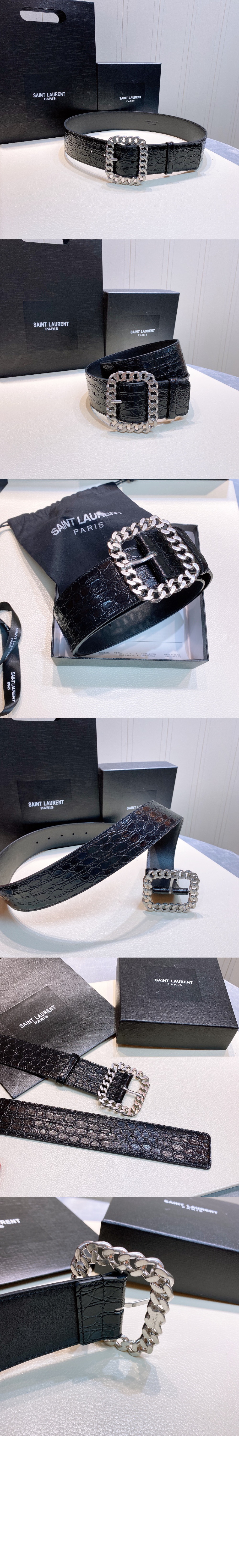 악어 사각 체인 버클 벨트 640567 > 생로랑