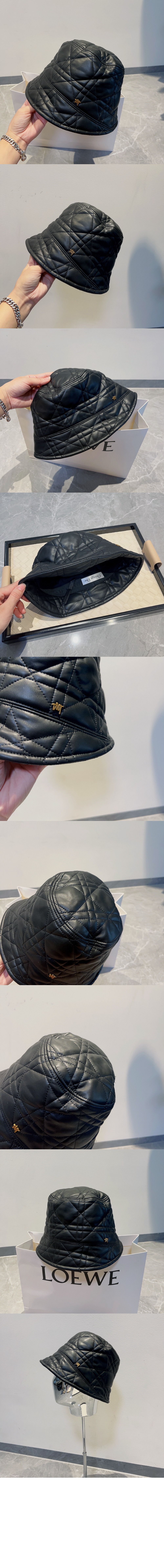 가죽 체크 버킷햇 3U1PD > 디올