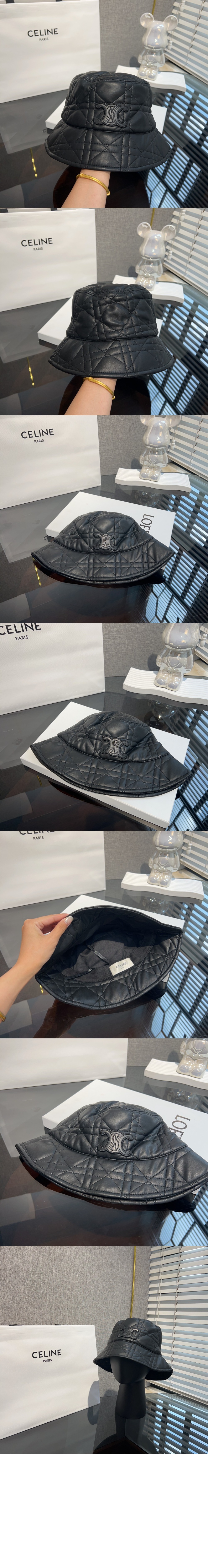 가죽 체크 버킷햇 2A4317 > 셀린느