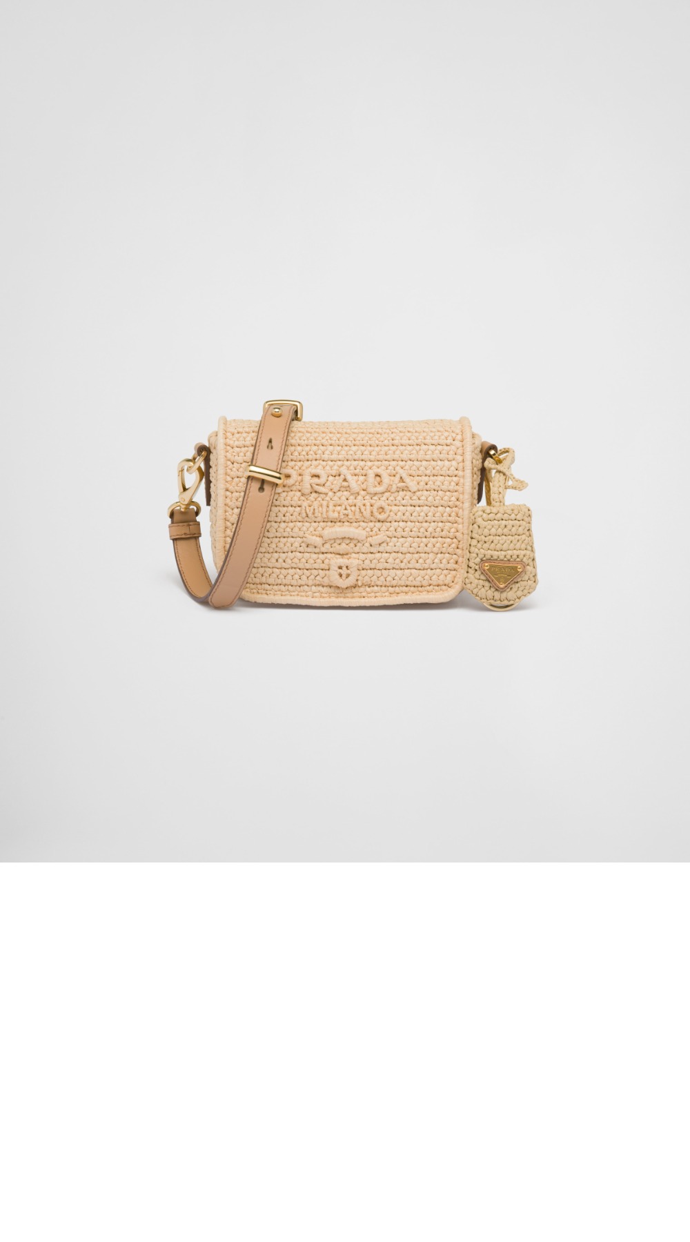 플랩이 달린 크로셰와 가죽 숄더백 1BD335 > Raffia Crochet - 라피아크로셰