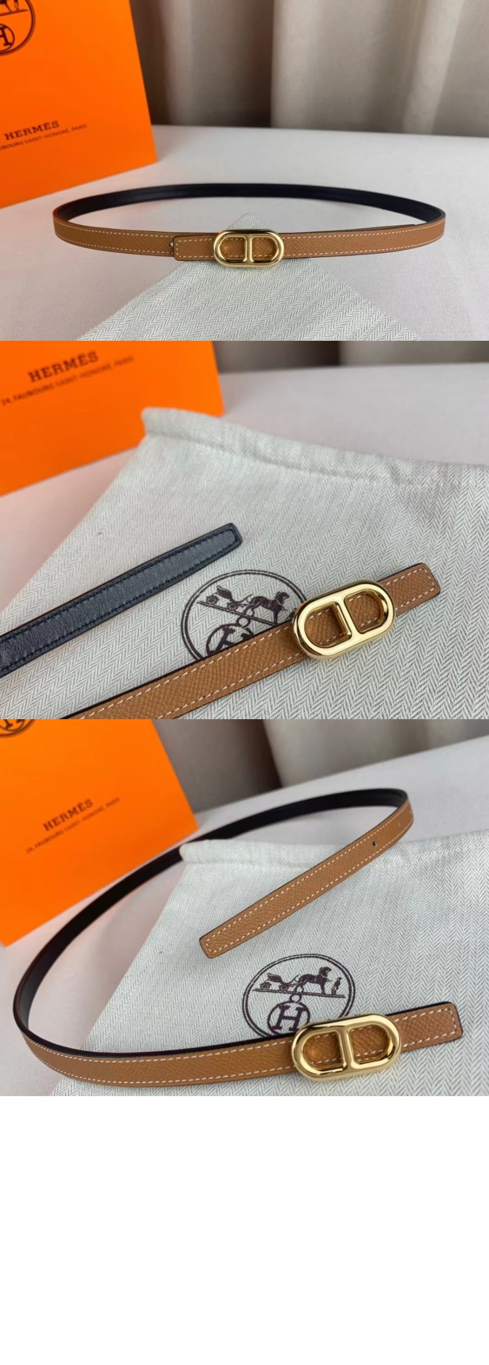 Maillon H 버클 양면 가죽 벨트 > 에르메스