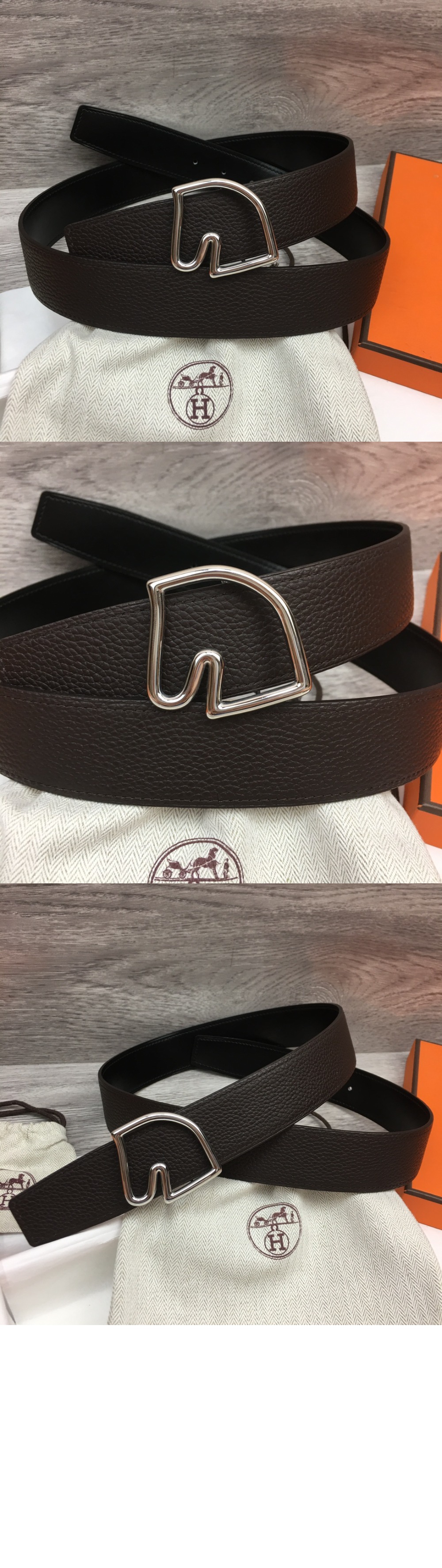 테이트 드 쉐발 양면 가죽 벨트 > 에르메스