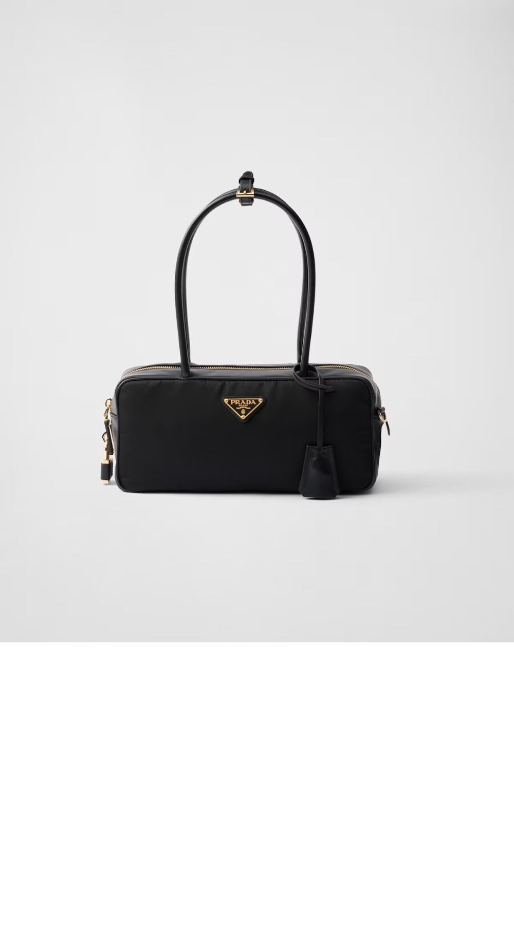 자물쇠가 있는 스몰 리나일론 및 가죽 탑 핸들백 1BB133 > Re-Edition - 리에디션