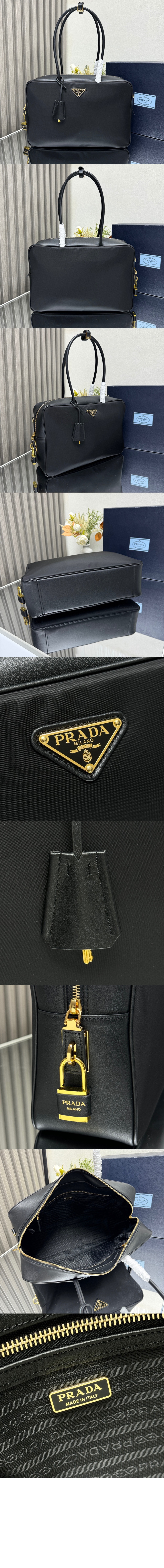 자물쇠가 있는 라지 리나일론 및 가죽 탑 핸들백 1BB131 > Re-Edition - 리에디션