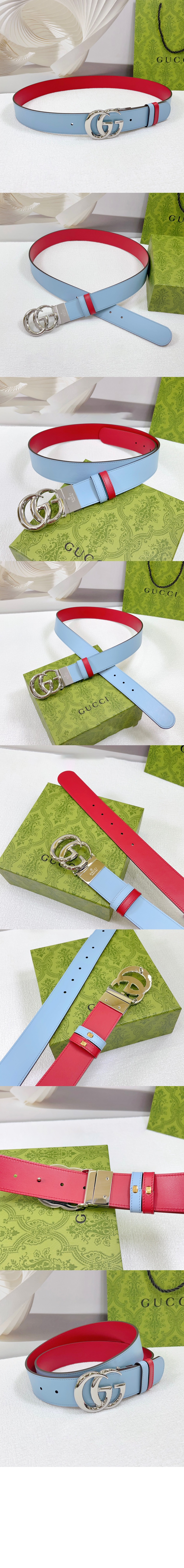 ‎GG 마몽 리버서블 와이드 벨트 659416 > 구찌