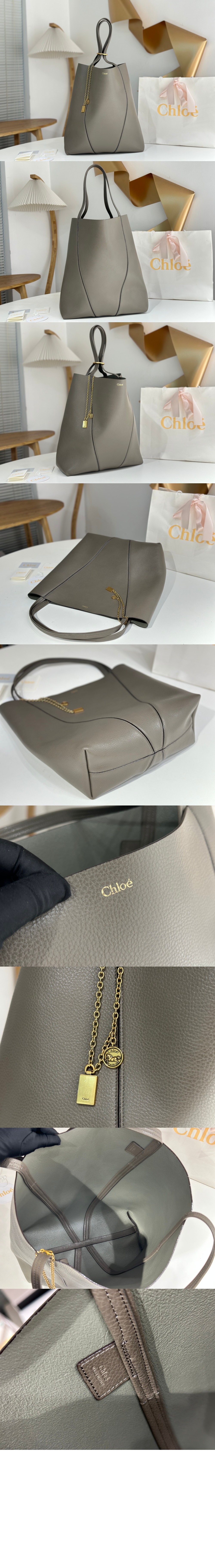 그레인드 가죽 라지 Chloé Spin 토트백 SS810 > SPIN Tote Bag - SPIN 토트백