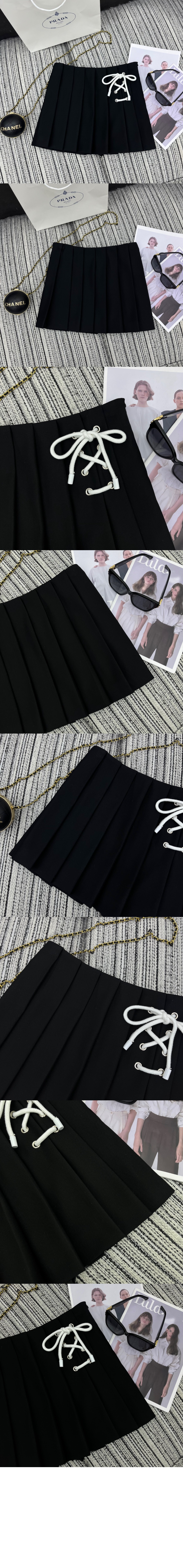 플리츠 스트레치 드릴 미니스커트 > 프라다