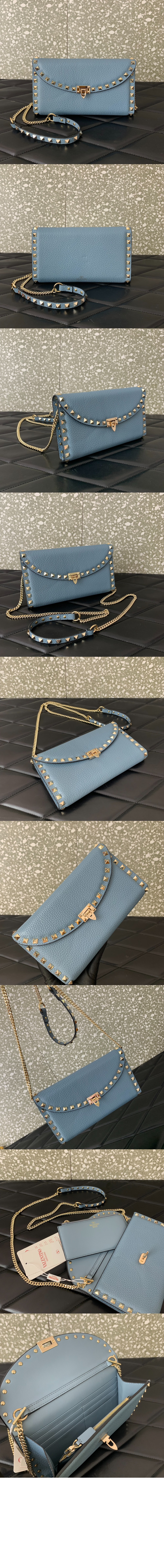 락스터드 그레인 송아지 가죽 체인 지갑 > Rockstud - 락스터드