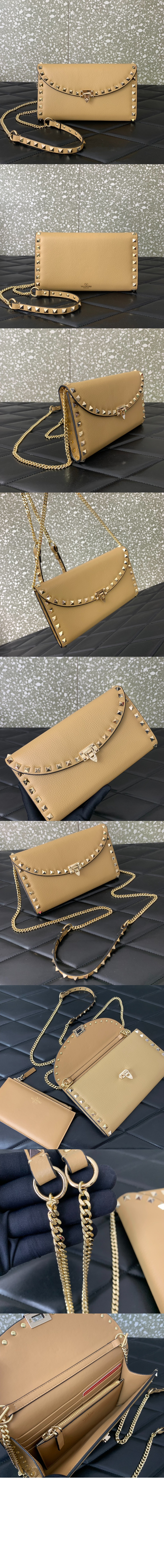 락스터드 그레인 송아지 가죽 체인 지갑 > Rockstud - 락스터드