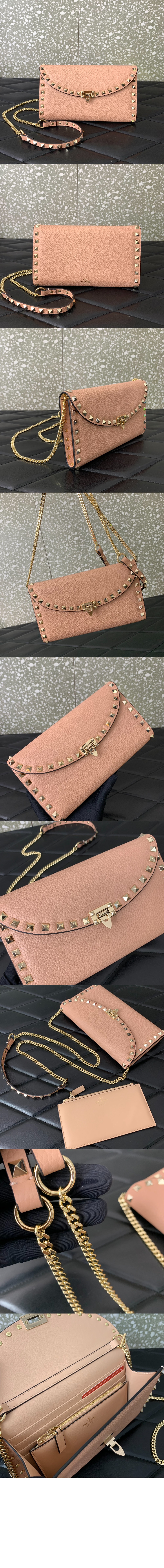 락스터드 그레인 송아지 가죽 체인 지갑 > Rockstud - 락스터드