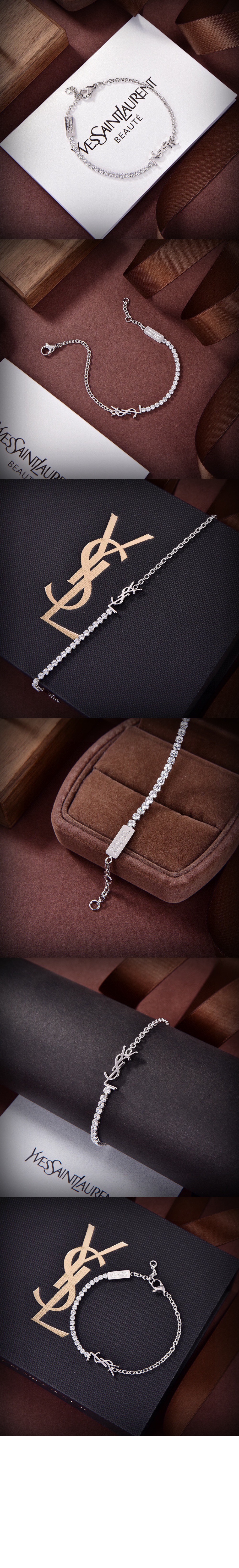 메탈 및 라인스톤 소재의 CASSANDRE 참 브레이슬릿 712345 > 생로랑