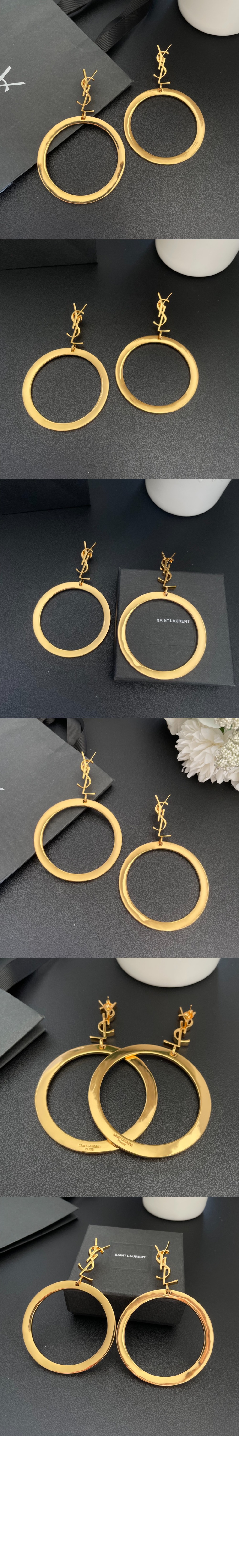 메탈 소재의 CASSANDRE 펜던트 후프 이어링 784142 > 생로랑