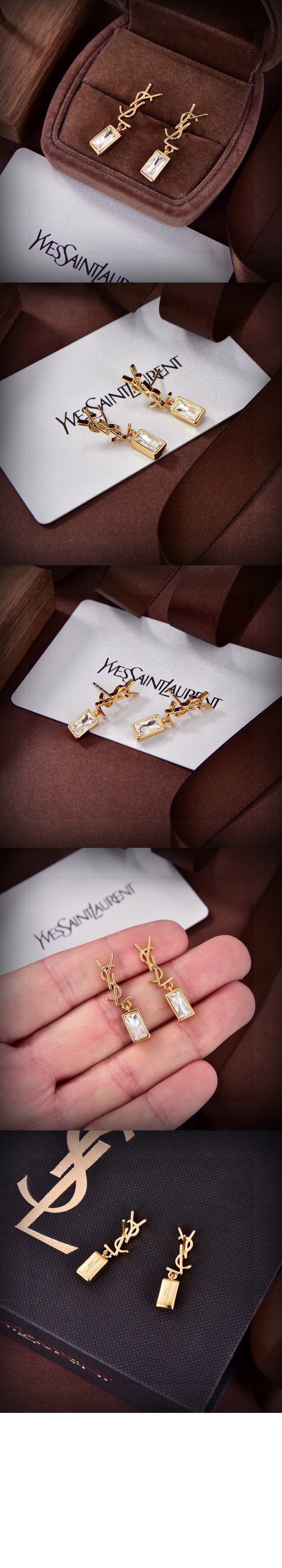 메탈 및 라인스톤 소재의 Cassandre 싱글 이어링 746624 > 생로랑