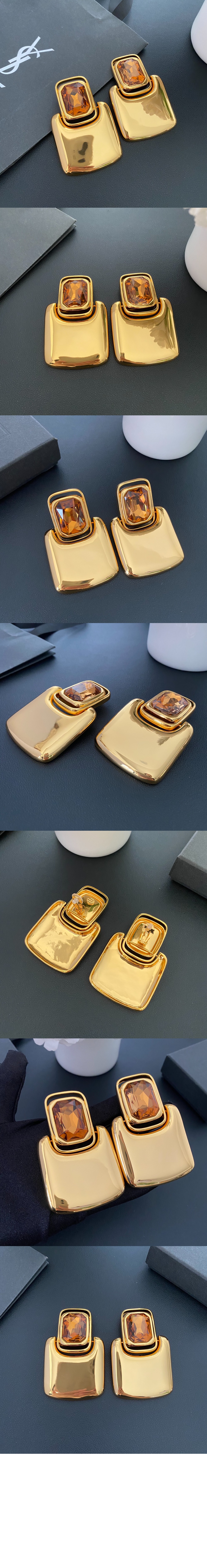 메탈 소재의 카보숑 스퀘어 이어링 800770 > 생로랑