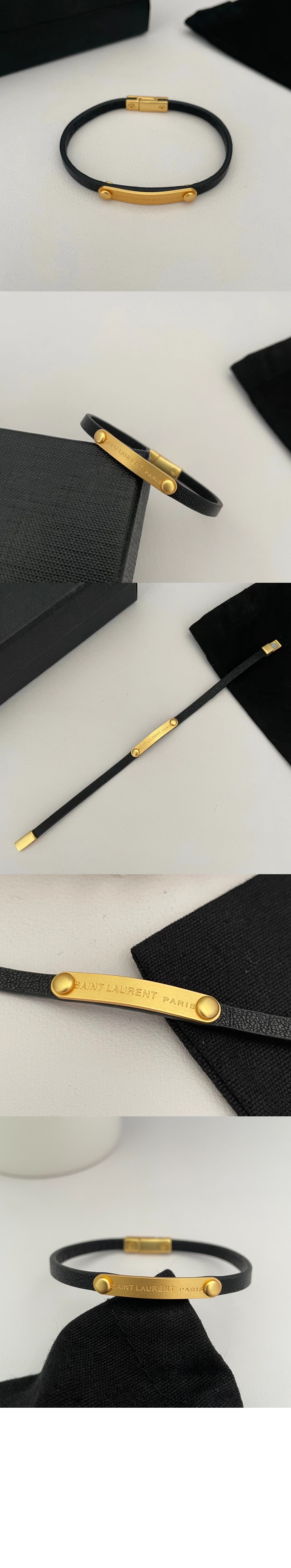 스무드 가죽과 메탈 소재의 생 로랑 id 플레이트 브레이슬릿 506148 > 생로랑