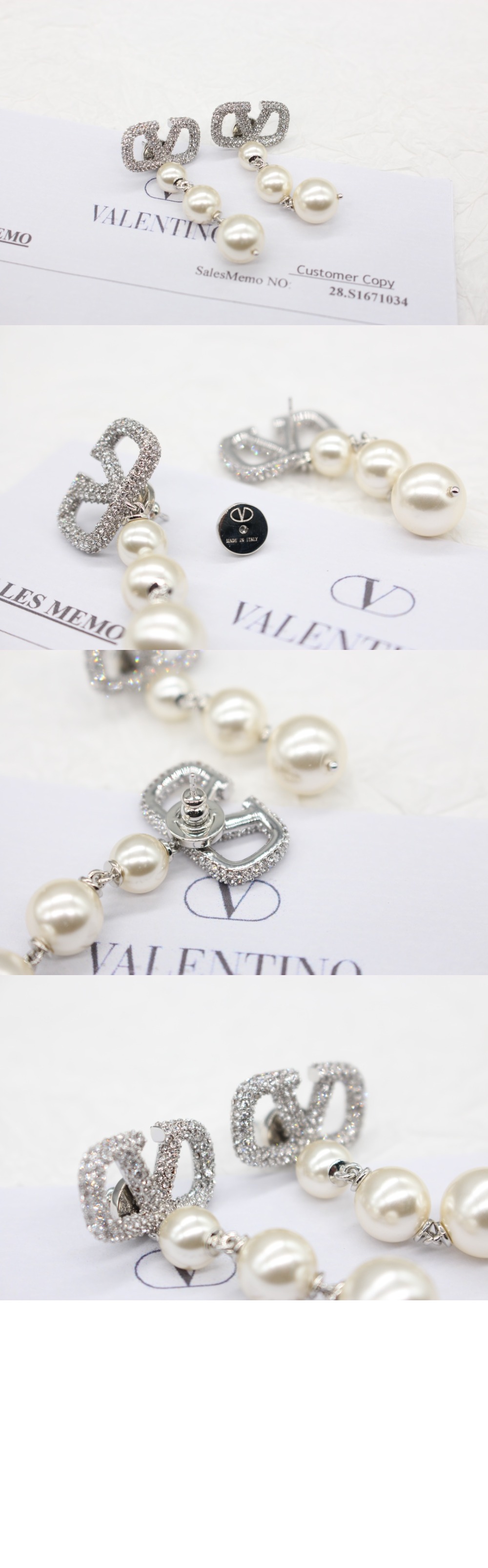 진주 장식 브이로고 시그니처 이어링 > 발렌티노