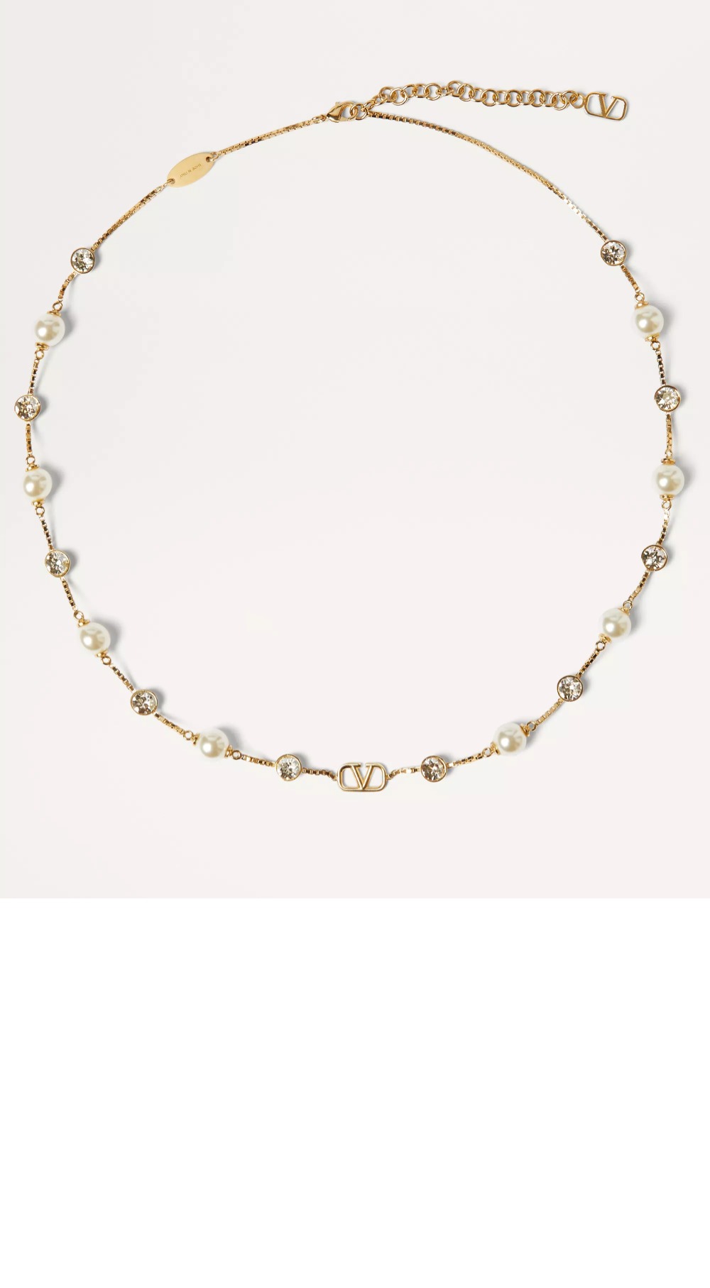 크리스털 장식 브이로고 시그니처 메탈 네크리스 > 발렌티노