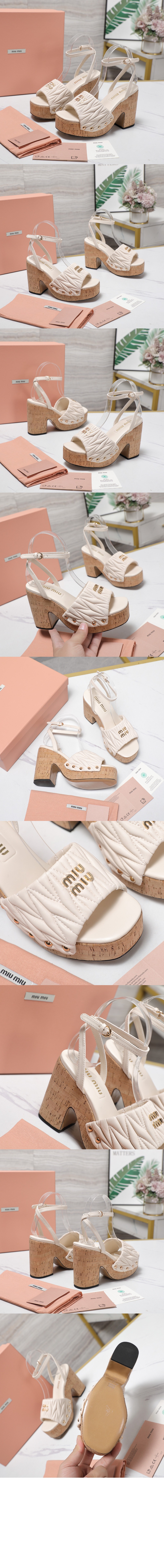 코르크 굽 퀼팅 나파 가죽 샌들 5XZ482 > Pumps - 펌프스