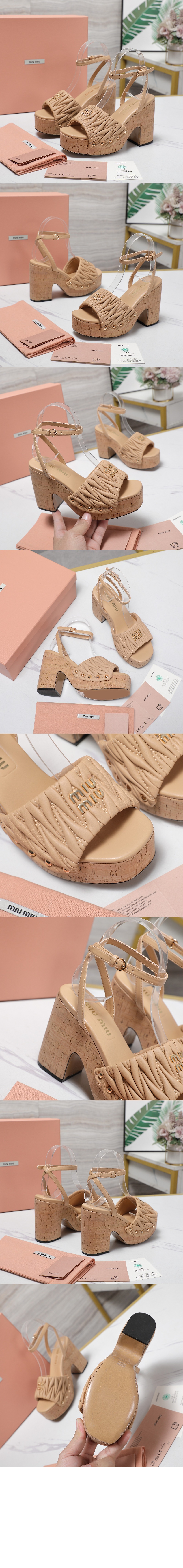 코르크 굽 퀼팅 나파 가죽 샌들 5XZ482 > Pumps - 펌프스