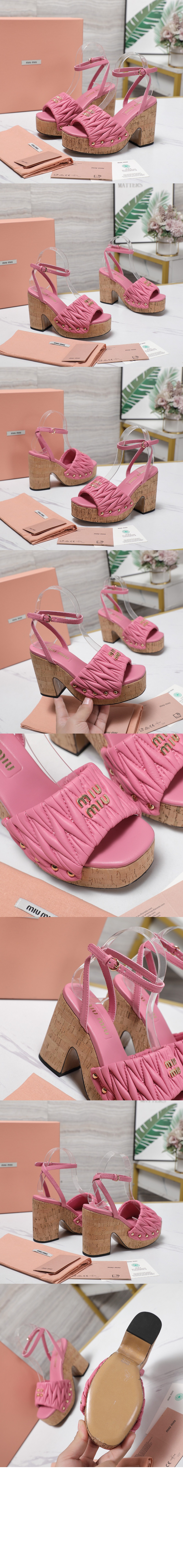 코르크 굽 퀼팅 나파 가죽 샌들 5XZ482 > Pumps - 펌프스